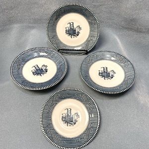 Blue Currier and Ives Saucers Low Water in the Mississippi SAUCERS set of 4